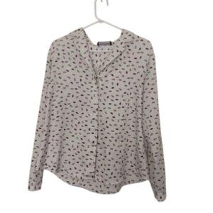 Jones New York White Lip Print Button Down Long Sleeve Blouse Women’s L